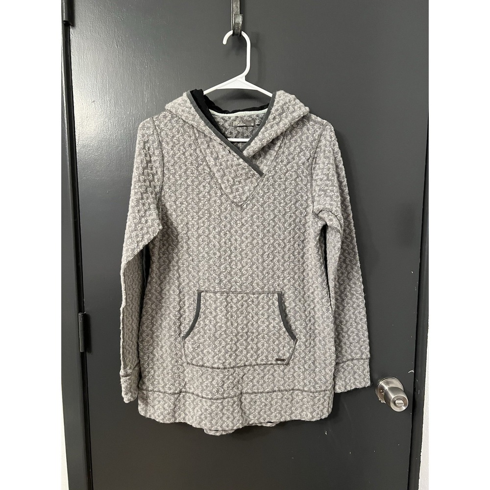 prAna Sybil Hooded Sweater Heather Grey Wool Blend Fleece Lined Size M